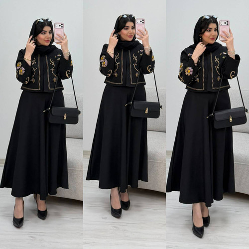 کت دامن زنانه گلدوزی جنس کرپ مازراتی درجه ۱ K - تصویر محصول