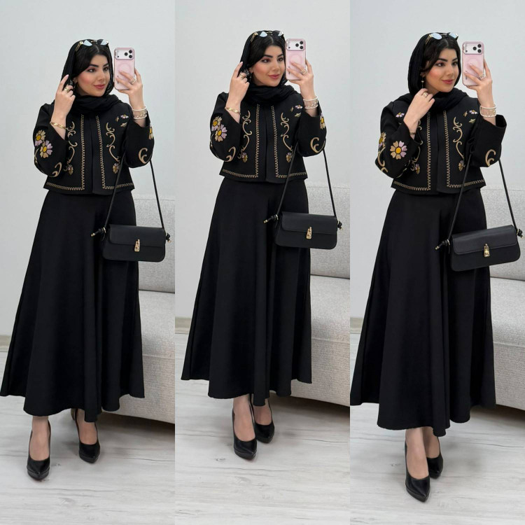 کت دامن زنانه گلدوزی جنس کرپ مازراتی درجه ۱ K - تصویر محصول