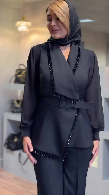 کت شلوار مجلسی زنانه مدل نگاه Kجنس مازراتی وحریر درجه ۱ - تصویر محصول