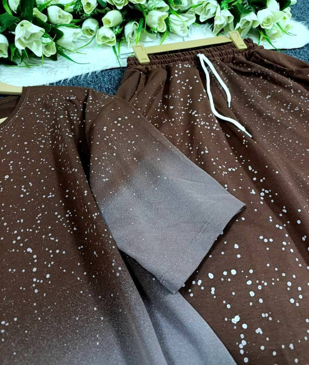 ست تیشرت شلوار زنانه مدل کهکشانی جنس گلکسی نخ پنبه درجه ی 1 با لطافت بالا F - تصویر محصول