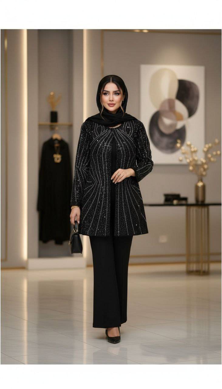 ست مانتو  شلوار مجلسی زنانه مدل 💎 الماس💎جنس مازراتی گرم بالا بهترین پارچه وارداتی درجه ۱ Rad با بهترین کیفیت مستقیما از تولیدی(فروش تک و عمده آرومافشن)