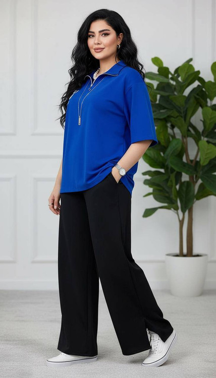 ست تیشرت شلوار زنانه گلکسی پنبه Miu Miu نیم زیپ 5