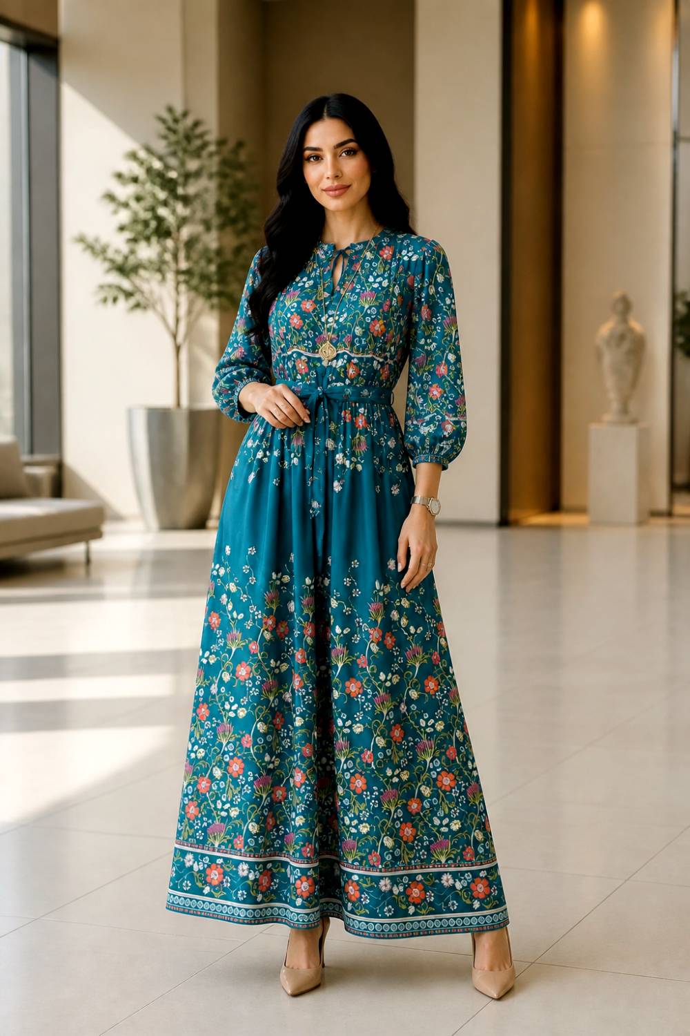 پیراهن زنانه مدل ساحلی گلبهار جنس بوگاتی فلورانس درجه ۱ گرم بالا mod برند آرومافشن( تک و عمده)