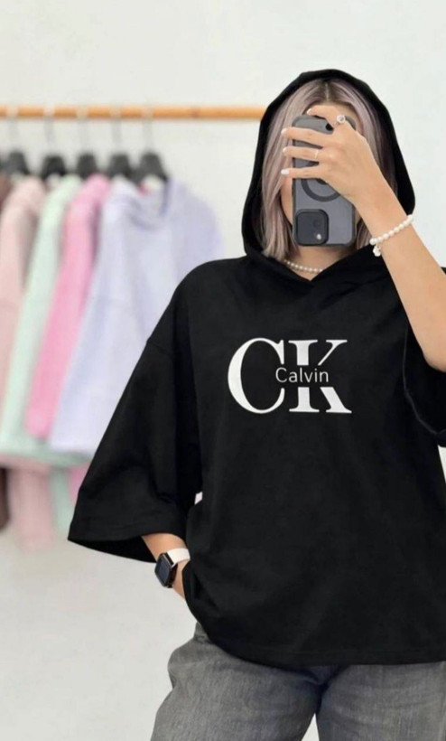 تیشرت زنانه مدل لانگ CK پنبه دبل H - جنس پنبه - آروما فشن مشکی