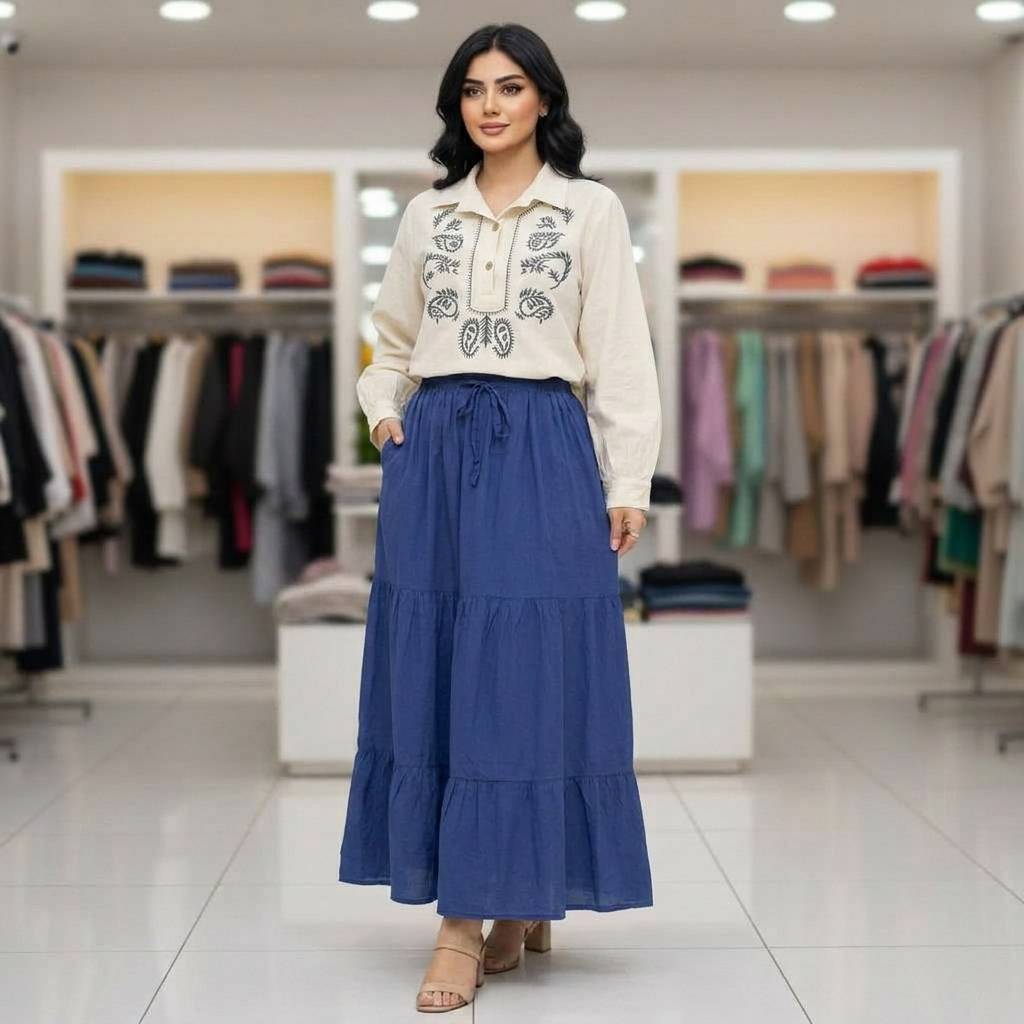 شومیز و دامن زنانه 🤩 ara🌈 جنس الیاف  درجه ۱ با بهترین کیفیت مستقیما از تولیدی 🤌(فروش تک و عمده آرومافشن)