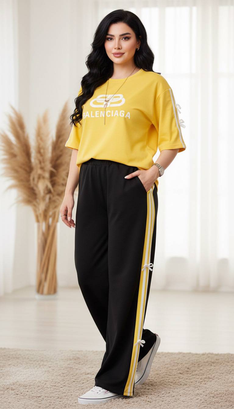 ست دوتیکه تیشرت شلوار زنانه مدل پاپیون Balenciaga🌈جنس گلکسی پنبه پلاس درجه 1 با لطافت بالا و بهترین کیفیت مستقیما از تولیدی (فروش تک و عمده آرومافشن)