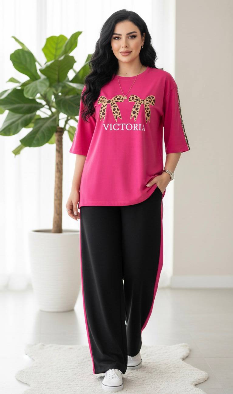 ست تیشرت شلوار زنانه مدل Victoria ✅️جنس گلکسی پنبه درجه ی 1 ✅️ tet2با لطافت بالا با بهترین کیفیت مستقیم از تولیدی فروش تک وعمده در آروما فشن