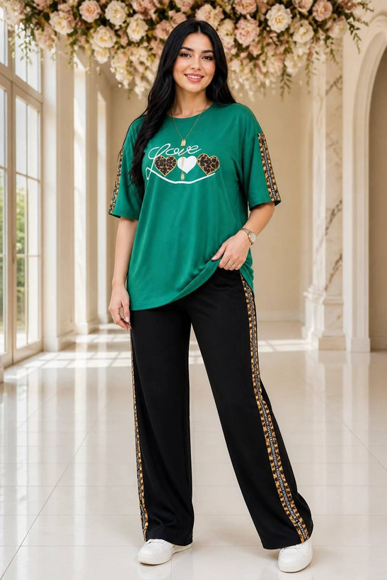 ست تیشرت شلوار زنانه مدل Love پلنگی 🐆 mod 🌺 جنس گلکسی پنبه درجه ی 1 بالطافت بالا ، با بهترین کیفیت 🤌🤌 مستقیم از تولیدی( فروش تک وعمده در آروما فشن)