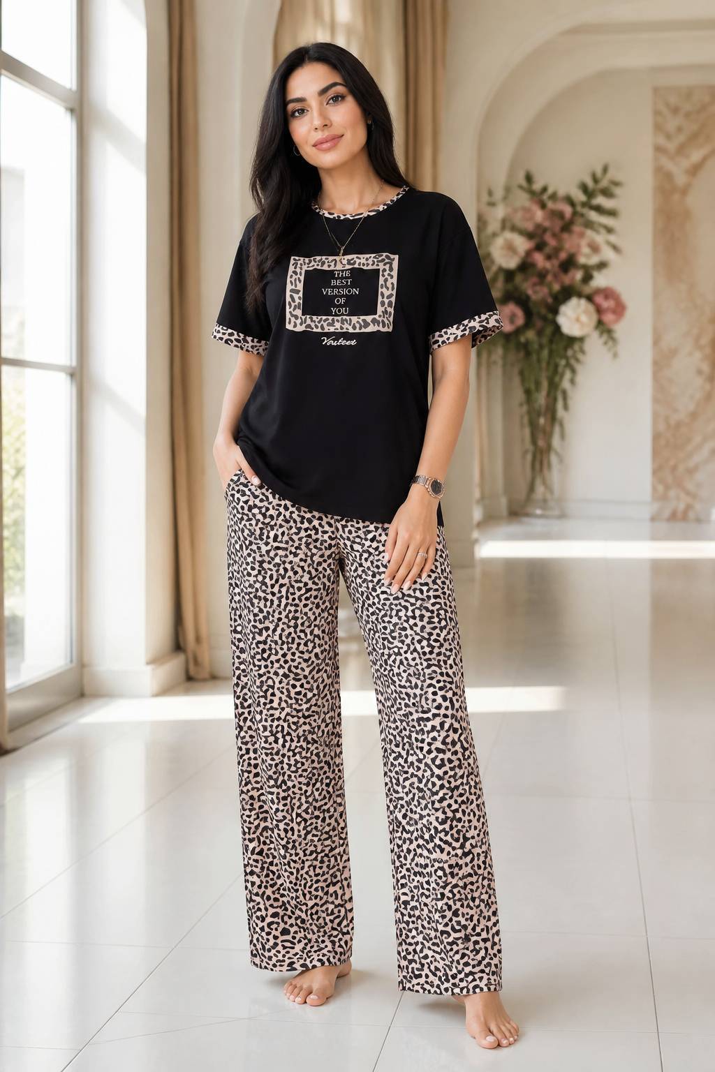 ست  تیشرت شلوار  زنانه مدل fashion پلنگی 🌷 mod 💐 جنس گلکسی  پنبه درجه ی 1 با لطافت بالا  🌱با بهترین کیفیت 🤌 مستقیم از تولیدی( فروش تک وعمده در آروما فشن)