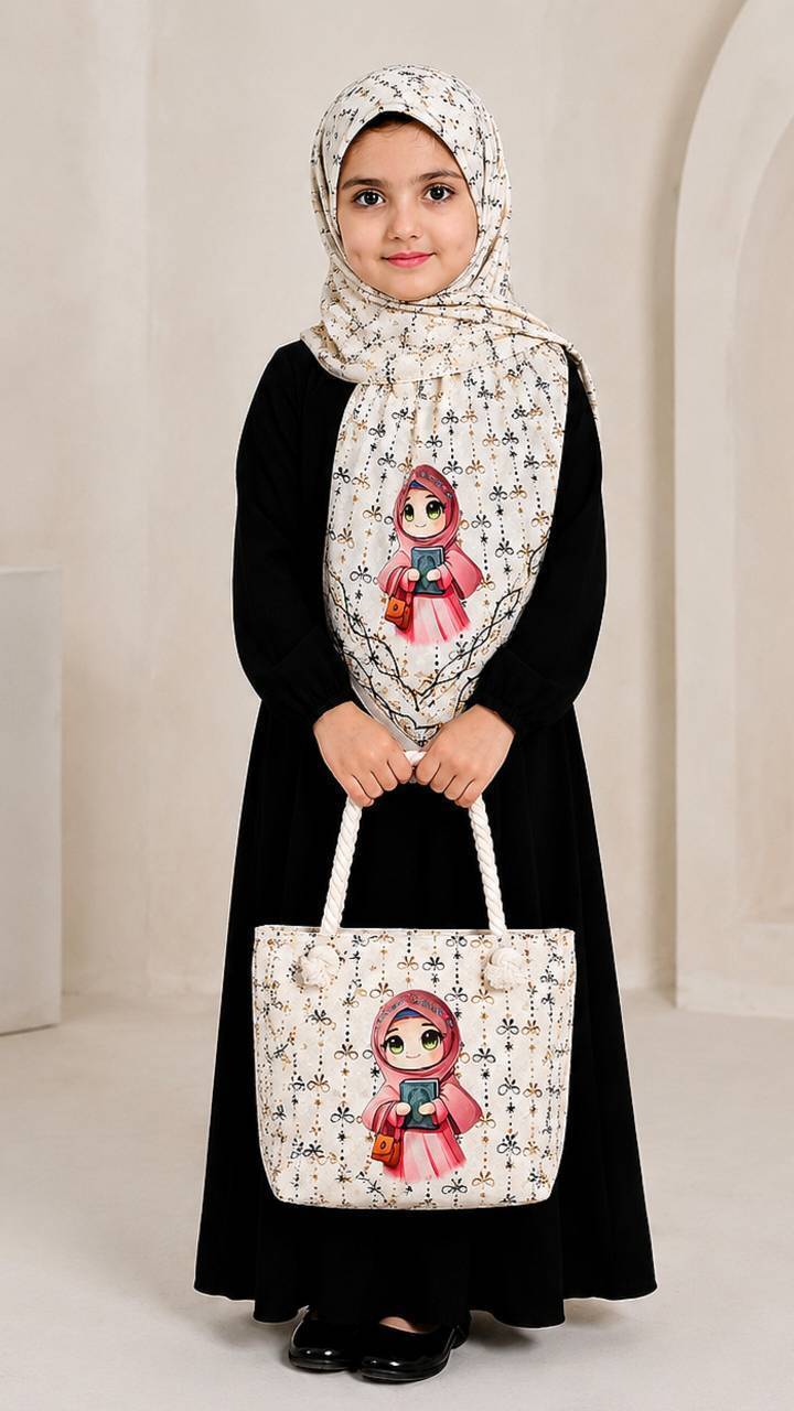 ست کیف و روسری بچگانهmah✅️جنس روسری نخی دور دوخت جنس کیف مخمل ضخیم چاپی با دسته کنفی درجه ۱✅️ با بهترین کیفیت مستقیما از تولیدی(فروش تک و عمده آرومافشن)