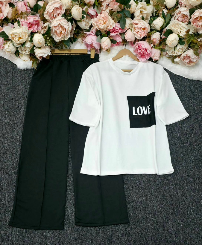 ست تیشرت شلوار زنانه مدل Love💕جنس گلکسی نخ پنبه اعلا درجه ی 1 با لطافت بالا 🌺mod🌱با بهترین کیفیت 🤌 مستقیم از تولیدی( فروش تک وعمده در آروما فشن)