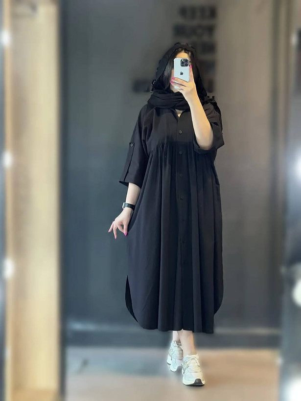 مانتو بلند زنانه مدل کفتان جلو دکمه آستین پاگون☘️ ek 🪷جنس لنین درجه ۱ با بهترین کیفیت 🤌 🤌 مستقیم از تولیدی (فروش تک و عمده)