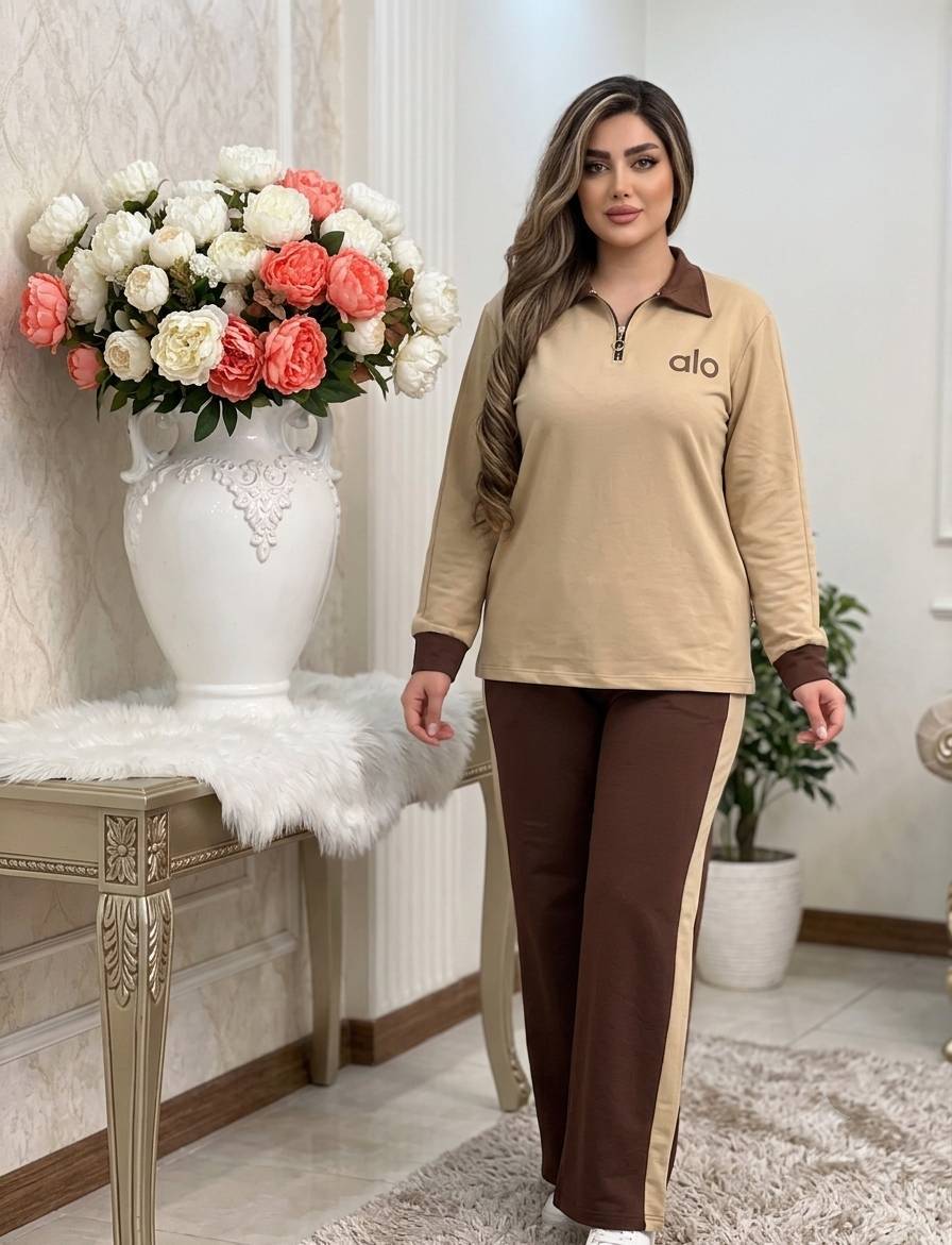 ست نیم زیپ زنانه مدل alo🌹 جنس گلکسی نخ پنبه درجه ی 1 ✅ برند mod با لطافت بالا و بهترین کیفیت مستقیما از تولیدی (فروش تک و عمده آرومافشن)