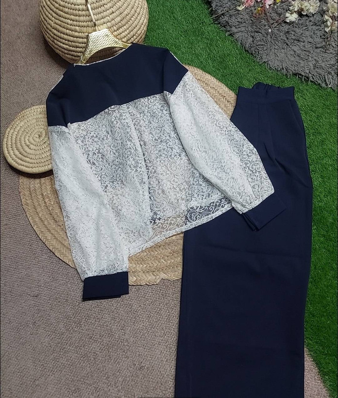 ست شومیز شلوار زنانه مدل نوردخت +تل ek ✅جنس سوپر مازراتی درجه1 و گیپور ✅با بهترین کیفیت مستقیماازتولیدی(فروش تک و عمده آرومافشن)