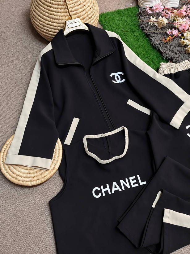 ست سه تیکه سویشرت و شلوار زنانه مدل CHANEL✅️جنس سوپر مازراتی گرم بالا درجه ی 1 ✅ek با بهترین کیفیت مستقیما از تولیدی (فروش تک و عمده آرومافشن)