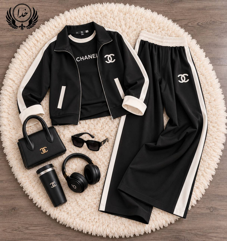 ست سه تیکه سویشرت و شلوار زنانه مدل CHANEL✅️جنس سوپر مازراتی گرم بالا درجه ی 1 ✅ek با بهترین کیفیت مستقیما از تولیدی (فروش تک و عمده آرومافشن)