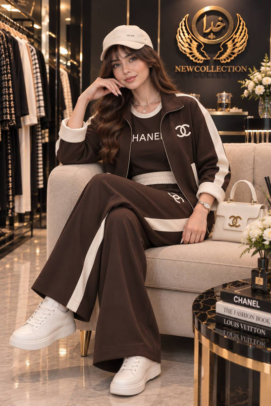 ست سه تیکه سویشرت و شلوار زنانه مدل CHANEL✅️جنس سوپر مازراتی گرم بالا درجه ی 1 ✅ek با بهترین کیفیت مستقیما از تولیدی (فروش تک و عمده آرومافشن)