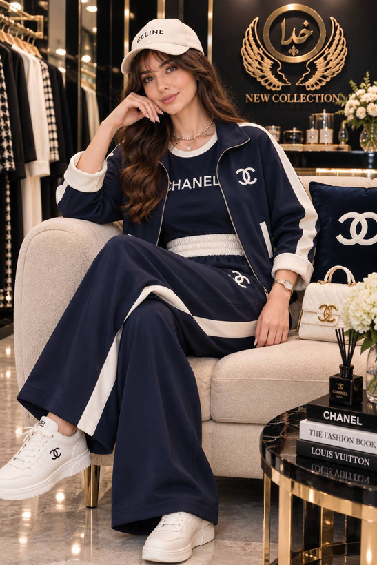 ست سه تیکه سویشرت و شلوار زنانه مدل CHANEL✅️جنس سوپر مازراتی گرم بالا درجه ی 1 ✅ek با بهترین کیفیت مستقیما از تولیدی (فروش تک و عمده آرومافشن)