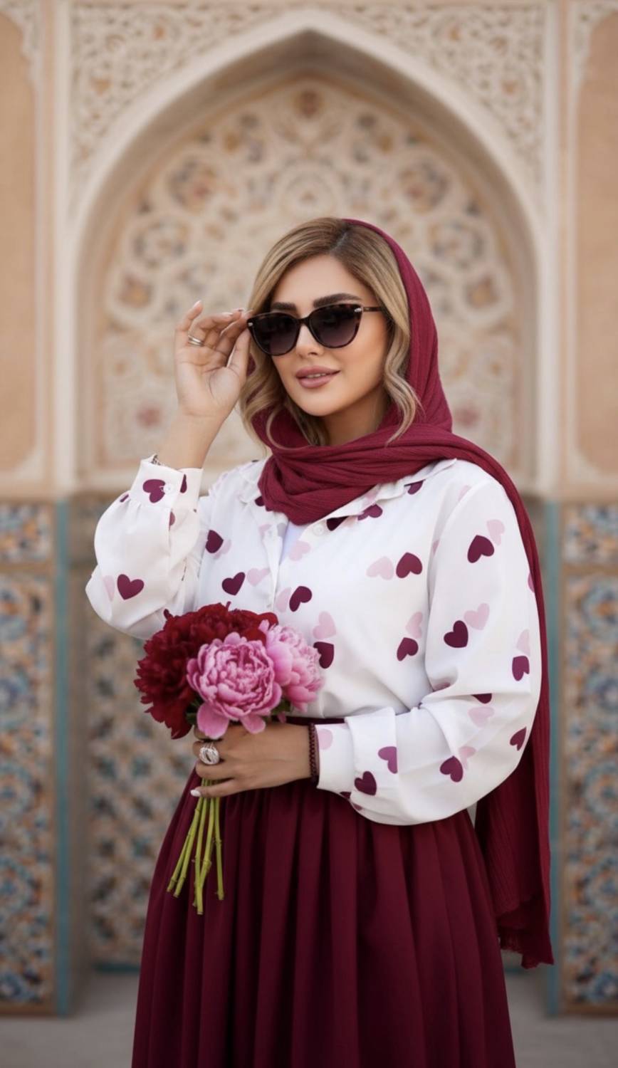 ست سه تیکه زنانه مدل قلبی rash✅️جنس دامن پوبلین‌ کتان اعلا جنس شومیز بوگاتی درجه ۱ ✅ با بهترین کیفیت مستقیما ازتولیدی ( فروش تک وعمده آرومافشن)