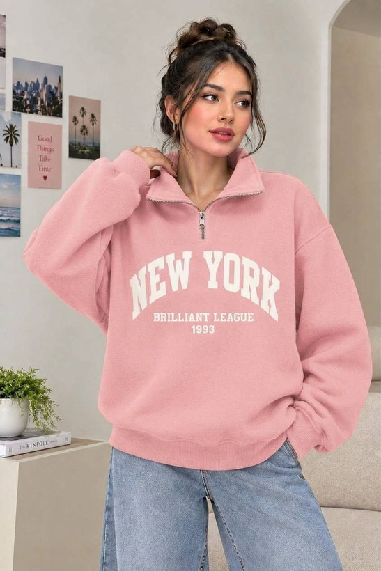 🍂دورس گرم و ترند نیم زیپ توکرکی زنانه NEW YORK✅جنس دورس با کیفیت با چاپ درجه 1✅️ rad با بهترین کیفیت مستقیما از تولیدی (فروش تک و عمده آرومافشن)