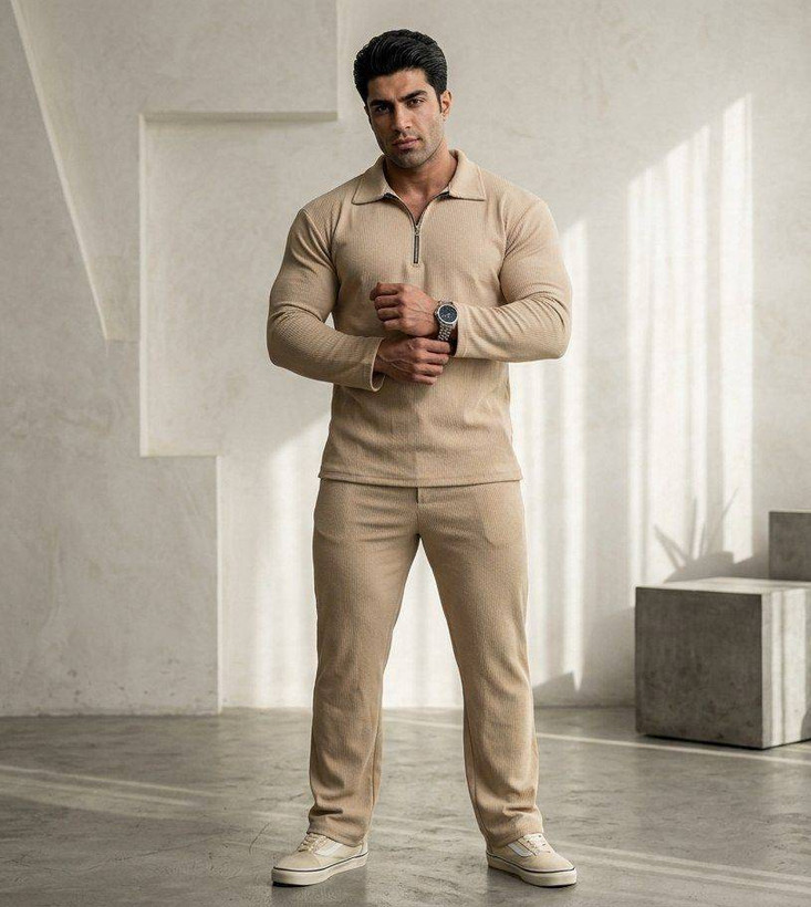 ست بلوز شلوار آستین بلند شیک و جذاب مردانه مدل لارنس نیم زیپ زارا ( ZARA) ✅️جنس مراکشی فیتیلهای درجه ی 1 apa✅️ با بهترین کیفیت مستقیم از تولیدی( فروش تک وعمده در آروما فشن)