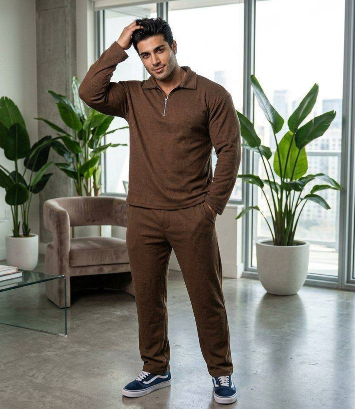 ست بلوز شلوار آستین بلند شیک و جذاب مردانه مدل لارنس نیم زیپ زارا ( ZARA) ✅️جنس مراکشی فیتیلهای درجه ی 1 apa✅️ با بهترین کیفیت مستقیم از تولیدی( فروش تک وعمده در آروما فشن)