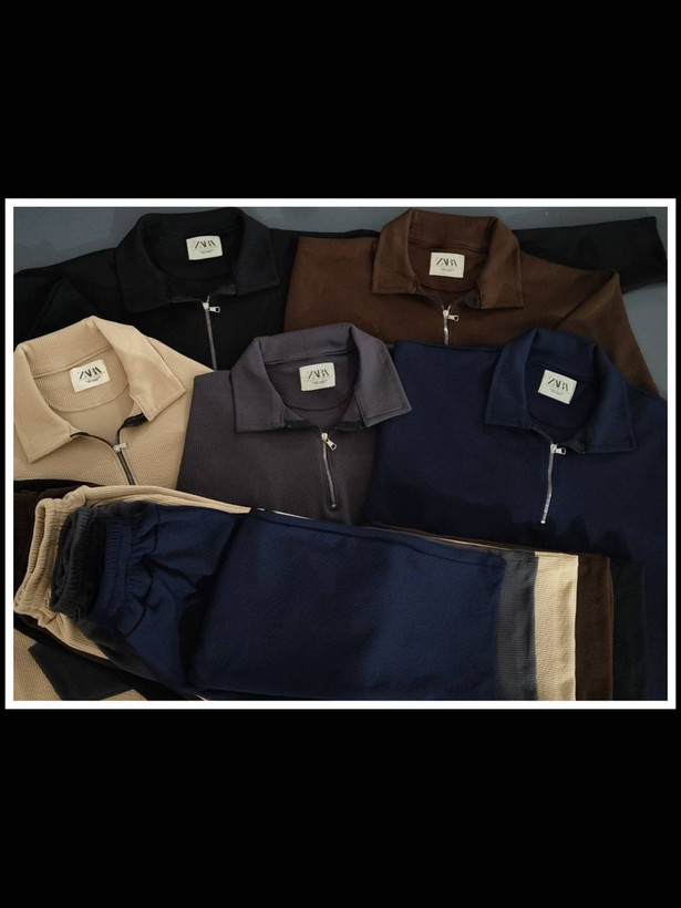 ست بلوز شلوار آستین بلند شیک و جذاب مردانه مدل لارنس نیم زیپ زارا ( ZARA) ✅️جنس مراکشی فیتیلهای درجه ی 1 apa✅️ با بهترین کیفیت مستقیم از تولیدی( فروش تک وعمده در آروما فشن)
